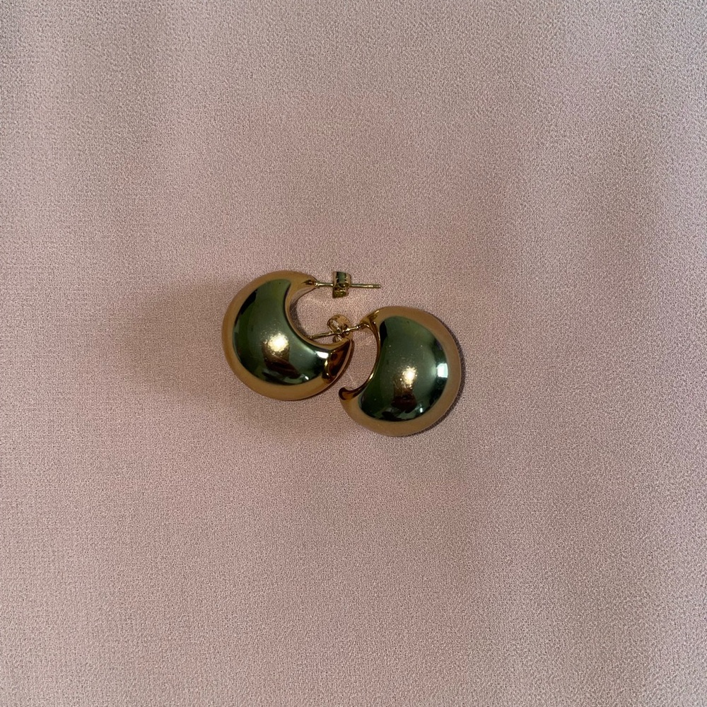 Gold Chunky Dome Hoop Earrings - Picture 9 of 10